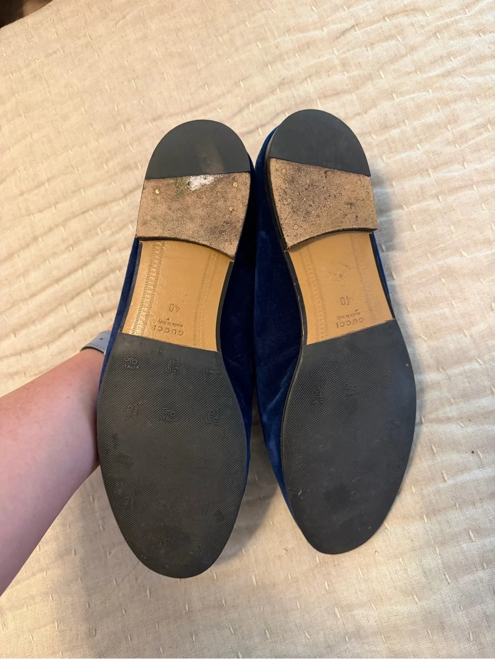 Gucci Blue Velvet Horsebit Loafers - Picture 7 of 8